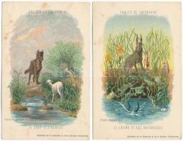 Fables de Lafontaine - 18 db RÉGI francia mese lap, hátoldalakon szöveggel / 18 pre-1945 French fabl...