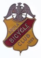 ~1900. &quot;Aquila Kerékpáros Klub 1895&quot; zománcozott bronz jelvény (37x26mm) T:2 / Hungary ~1900. &quot;Aquila Bicycle Club 1895&quot; enamelled bronze badge (37x26mm) C:XF