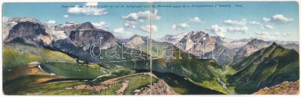 1926 Col Rodella (Südtirol), Panorama auf die Sellagruppe, Marmolata, Pordoijochstrasse (Dolomiten) - 2-tiled folding panoramacard (r)