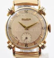 Bulova női karóra, kézi felhúzós szerkezettel, jó állapotban, kissé korrodált számlappal fém szíjjal, , d: 31 mm