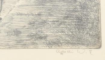 Aszódi Weil Erzsébet (1901-1976): Győri halászok. Rézkarc, papír, jelzett, üvegezett fakeretben, 29,...