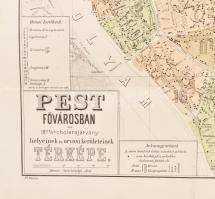 Pest fővárosban az 1872/73-iki kolerajárvány helyeinek és orvosi kerületeinek térképe, nyomta: Légrá...