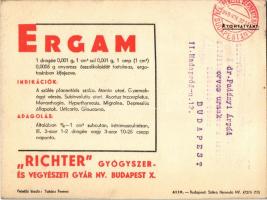 1949 Ergam. Richter Gedeon Gyógyszer és Vegyészeti Gyár Rt. reklám / Hungarian medicine advertisemen...