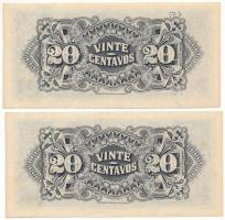 Mozambik 1933. 20c (2x) "283,473, 283,475" egyugrású sorszámokkal, perforációval T:UNC Moz...