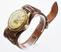 Szovjet harckocsizó kézi felhúzós, koronazáras karóra.bőr szíjjal, működik, limitált kiadás d: 40 mm