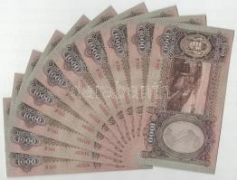1943. 1000P (10x) sorszámkövető "F 083 053111 - F 083 053120" T:UNC,AU hullámos papír
Hun...