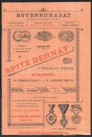 cca 1900 Bp. Fürdő utca, József tér, Spitz Bernát Egyenruházati Intézetének katalógusa, hajtott, sérülésekkel, 12p