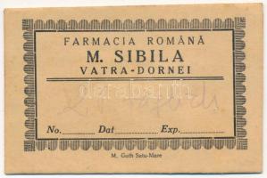 Vatra Dornei, Dornavátra, Bad Dorna-Watra (Bukovina, Bukowina); Farmacia Romana M. Sibila / pharmacy&#039;s envelope (fl)