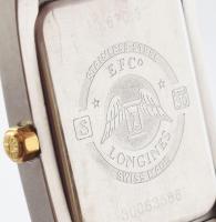 Longines unisex kvarc karóra, fém tokkal, elemmel, működő, jó állapotban, jelzett fém szíjjal 26x40 ...