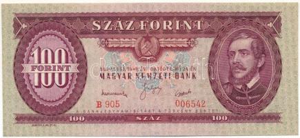 1949. 100Ft &quot;B 905 006542&quot; nyomdai papírráncok, sorszám egyik számjegye kissé elcsúzott T:UNC hullámos papír Hungary 1949. 100 Forint &quot;B 905 006542&quot; with printing creases, one of the digits of the serial number is slightly off C:UNC wavy paper Adamo F28