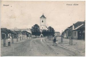 1914 Szepsi, Abaújszepsi, Moldava nad Bodvou; Fő utca, templom. Davidovics Emil kiadása / main street, church (EK)