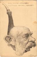 Pipe Austro-Hongroise Culottage naturel Garanti / Francia politikai karikatúra Ferenc Józsefről / French political caricature of Franz Joseph s: Orens Denizard (EK)