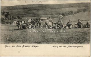 1916 Királyhida, Bruckújfalu Tábor, Brucker Lager, Bruckneudorf; Übung mit dem Maschinengewehr / K.u.K. katonák gépfegyveres gyakorlata / K.u.K. soldiers practicing with machine guns (EK)