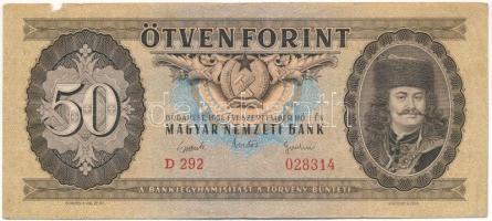 1951. 50Ft T:F,VG kis anyaghiány, de erős papír Hungary 1951. 50 Forint C:F,VG small missing material, but strong paper Adamo F18