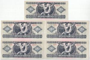 1980. 20Ft (5x) sorszámkövetők "C 330 099979 - C 330 099983" T:UNC
Hungary 1980. 20 Forin...