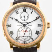 Ulysse Nardin Marine 1846 Marine Chronometer 150 évfordulós kiadású karóra kézzel festett zománc számlap 18K (Au) arany tok automata szerkezettel. Hibátlan számlappal, eredeti jelzett arany csatos bőr szíjjal, működő, újszerű állapotban d: 38 mm / Ulysse Nardin Marine 1846 Marine Chronometer 150th Anniversary Enamel Dial Limited Edition