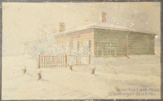 Hamburger András (-): Első világháborús hadifogoly tábor, Irkutszk, 1916. Akvarell, papír, jelzett. ...