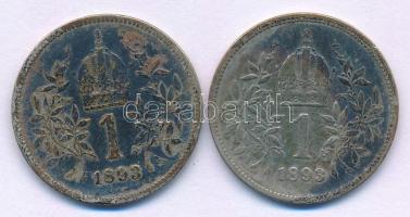 Ausztria 1893. 1K Ag "Ferenc József" (2x) T:F patina 
Austria 1893. 1 Corona Ag "Fra...