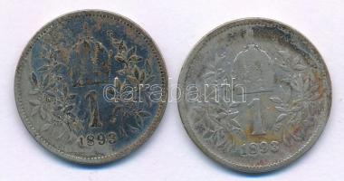 Ausztria 1893. 1K Ag "Ferenc József" (2x) T:F patina 
Austria 1893. 1 Corona Ag "Fra...