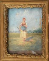 Laszgallner Oszkár (1879-1944): Lányka. Olaj, fatábla, jelezve balra lent. Dekoratív fakeretben. 13×...