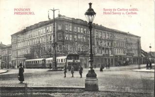 Pozsony Hotel Savoy and Carlton with tram