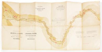 1879 A Dunán levő hajózási akadályok általános helyszínrajza Moldova és Turn-Szeverin közt, 1:72 000, szakadással, javított, 58×110 cm