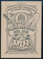 1939 Országos Tudományos és Kaszinó Egyesület tagsági igazolványa