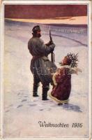 Weihnachten 1916. Offizielle Karte für Rotes Kreuz, Kriegsfürsorgeamt Kriegshilfsbüro K.F.A. Weihnachtsserie 4. / WWI Austro-Hungarian K.u.K. military art postcard, Christmas (EK)