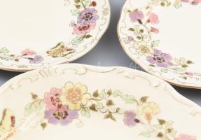 Zsolnay pillangó mintás süteményes készlet. Jelzett, teljes, hibátlan, d: 17 cm, 24 cm