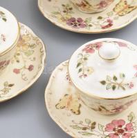 Zsolnay pillangó mintás csokoládés / kávés készlet. Jelzett, hibátlan, teljes, grátisz csészefedővel