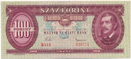 1957. 100Ft &quot;B 448 039774&quot; kissé eltolódott nyomat T:UNC Hungary 1957. 100 Forint &quot;B 448 039774&quot; slightly shifted print C:UNC Adamo F29