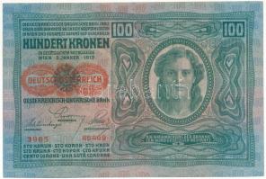 Ausztria 1919. (1912) 100K vízszintes "DEUTSCHÖSTERREICH" felülbélyegzéssel, mindkét oldal...