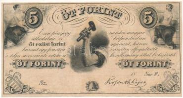 1852. 5Ft Kossuth bankó kitöltetlen, F T:F szép papír Hungary 1852. 5 Forint F without date and serial number C:F fine paper Adamo G124