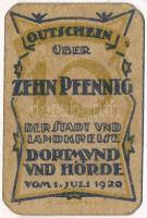 Németország / Weimar köztársaság / Dortmund és Hörde 1920. 10pf karton utalvány T:III
Germany / Wei...