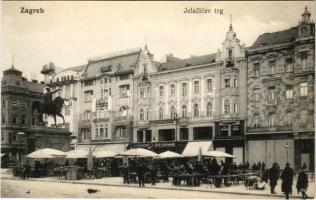 Zagreb, Zágráb; Jelacicev trg, Zubar Dr. Rado, Anker, F. Rudovits, Leop. Schwarz, Dr. Dimovic, Hrvatska Banka / tér, piac, üzletek, bank / market, shops, bank