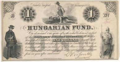 1852. 1$ B Kossuth bankó piros 13926 sorszámmal T:F tűlyukak Hungary 1852. 1 Dollar B Hungarian Fund with red 13926 serial number C:F pin holes Adamo G117