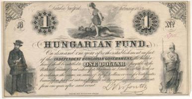 1852. 1$ &quot;B&quot; &quot;Kossuth bankó&quot; piros &quot;13926&quot; sorszámmal T:F tűlyukak Hungary 1852. 1 Dollar &quot;B&quot; &quot;Hungarian Fund&quot; with red &quot;13926&quot; serial number C:F pin holes Adamo G117