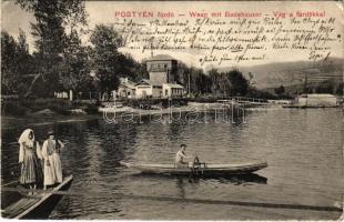 1913 Pöstyén-fürdő, Kúpele Piestany; Vág a fürdőkkel, csónakázók. Bernas L. kiadása / river, spa, boats (EK)