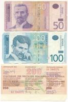 Szerbia 2005. 50D + 2013. 100D + NDK 1989. utazási csekk 200M értékben a &quot;Magyar Nemzeti Bank&quot; felülbélyegzéseivel T:F,VG Serbia 2005. 50 Dinara + 2013. 100 Dinara + GDR 1989. 200 Marks worth Travelers Cheque with &quot;Magyar Nemzeti Bank&quot; overstamps C:F,VG