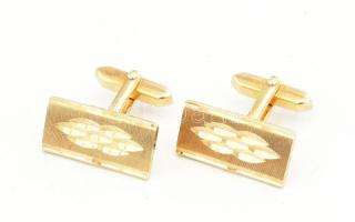 Elegáns aranyozott fém mandzsettagomb pár, díszdobozban