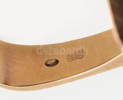 14K arany (Au) gyűrű, elegáns, egyedi formatervezés, ametiszt kővel. Jelzett, bruttó: 11,8 g, méret:...