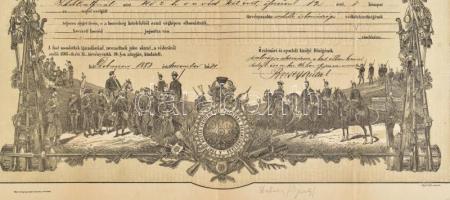 1883 Debrecen, Honvéd végelbocsátó levél a 39. gyalogezredben szolgált gyalogos számára