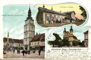 Nagyszombat with railway-station Litho