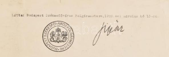 1927 Magyar Hiszekegy, irredenta nyomtatvány, hátoldalon pecséttel, kis szakadással, 34×24 cm