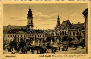 Nagyvárad, Oradea; Szent László tér, Görögkatolikus püspöki palota, gyógyszertár, városháza / square, bishop&#039;s palace, town hall (EK)