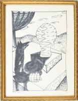 El Kazovszkij (1948-2008): Cím nélkül. Tus, papír, jelzett. Üvegezett fakeretben, 40×29 cm.