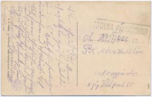 1915 Zsolna, Sillein, Zilina; Vág részlet, Budatin vár, vasúti híd, gőzmozdony, vonat. Vasúti levele...