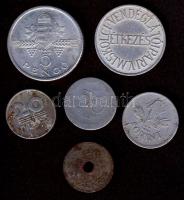4 klf pengő/forint fémpénz, benne 1946. 1Ft T:vegyes + Miskolci étkezési bárca T:2/3