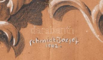 1942 "Hattyú", iparművész-dísz terve, vegyes technika, papír, jelzett (Schmidt József 1942...