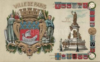 Paris coat of arms and symbols litho Emb.